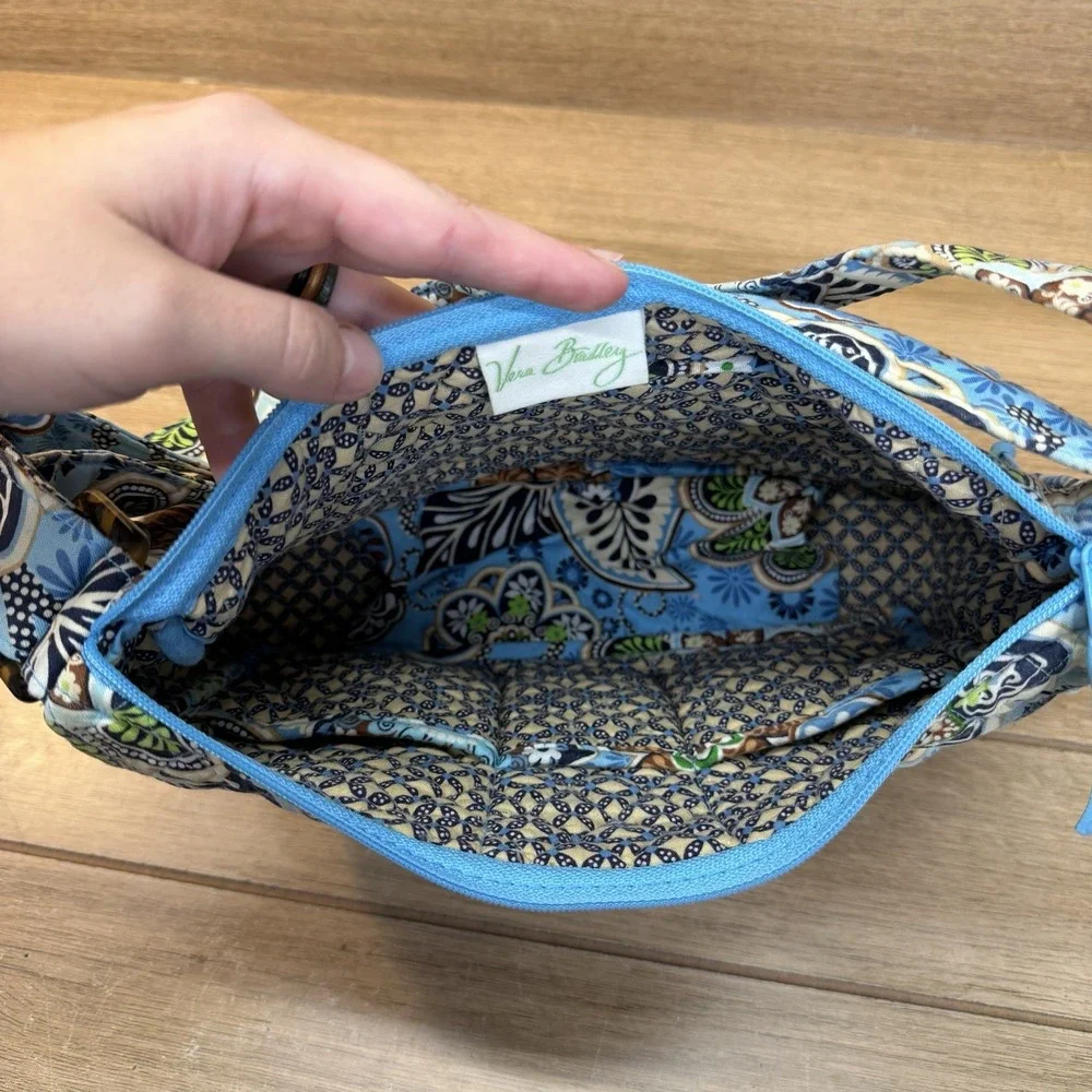 Vtg Vera Bradley Hobo Shoulder Bag Crossbody Bali Blue Floral Paisley Retired